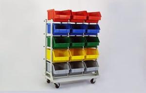 regał na pojemniki warsztatowe - jednostronny jezdny